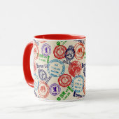 Textur mit echten Briefmarken. Tasse (Vorderseite Links)