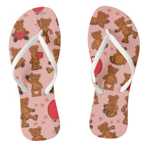 Textur mit Teddybären, Herzen Badesandalen