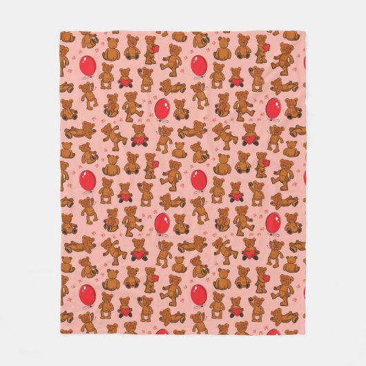 Textur mit Teddybären, Herzen Fleecedecke (Vorderseite)