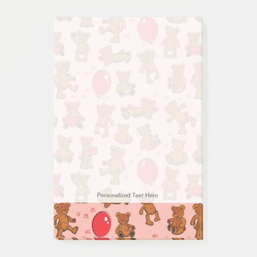 Textur mit Teddybären, Herzen Post-it Klebezettel (Vorderseite)