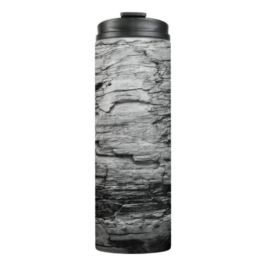 Textur schwarz-weißer Holzbaum Thermosbecher (Vorderseite)