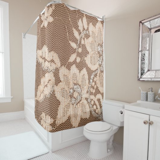 Textur Spitzen Stoff. Spitze auf weißem Hintergrun Duschvorhang (Beispiel)