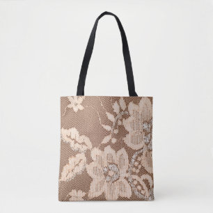 Textur Spitzen Stoff. Spitze auf weißem Hintergrun Tasche