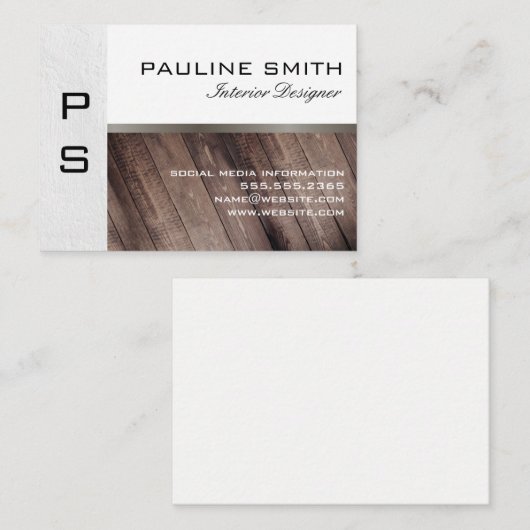 Textur und Holz mit Monogramm Visitenkarte (Vorne/Hinten)