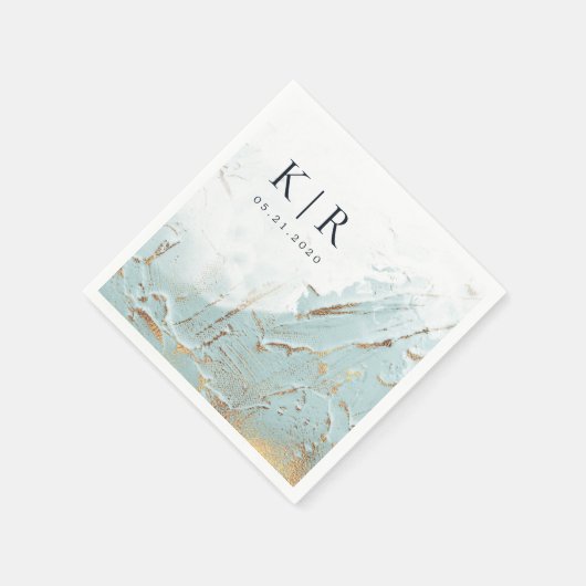 Texturblau Gold moderne Hochzeit Papier Napkins Serviette (Ecke)