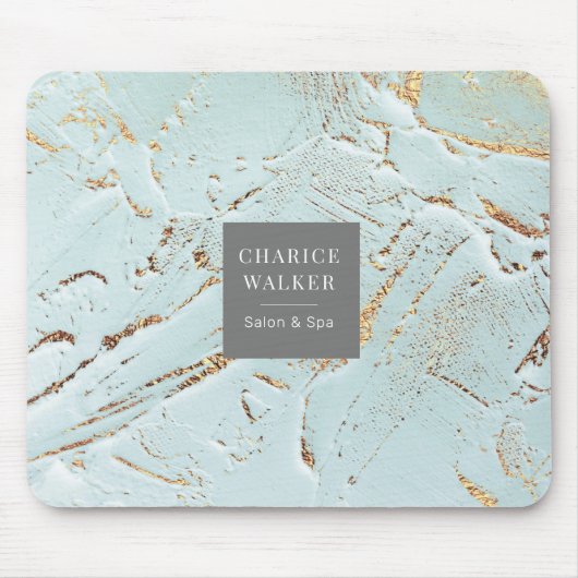 Texturblau-Gold-Monogramm-Mousepad Mousepad (Vorne)