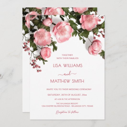  Textured 3D Roses  White Wedding  | Photo Einladung (Vorne/Hinten)