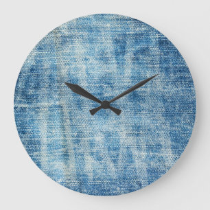 Textured Blue Denim Nah-Up Große Wanduhr