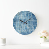 Textured Blue Denim Nah-Up Große Wanduhr (Zuhause)