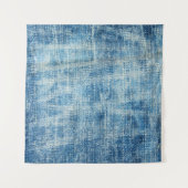 Textured Blue Denim Nah-Up Wandteppich (Vorderseite (Horizontal))