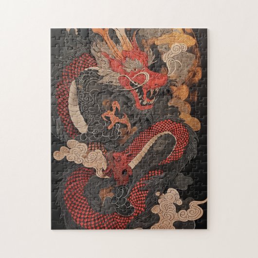 Textured Chinese dragon with flames Puzzle (Vertikal)