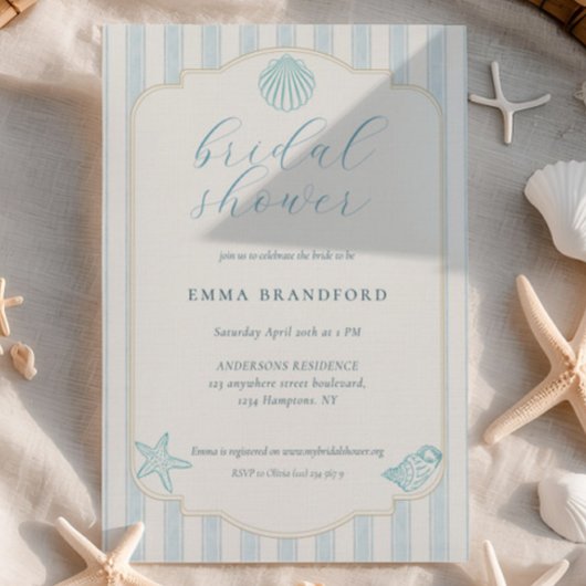 Textured Coastal Seashell Nautical Bridal Shower Einladung