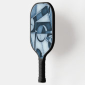 Textured Cyanotype Geometric Abstract Art Pickleball Schläger (Links)