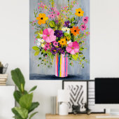 Textured Flowers in a Vase Poster (Heimbüro)