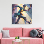 Textured Geometric Expressionist Man Dancing Leinwanddruck (Insitu (Wohnzimmer))