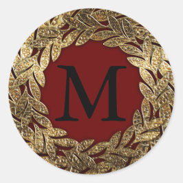Textured Gold Flora Wreath Design Monogram Initial Runder Aufkleber
