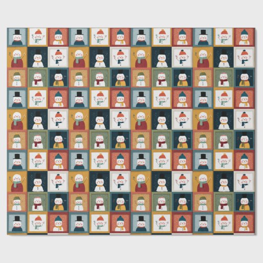 Textured Grid of Festive Snowmen Geschenkpapier (Flach)