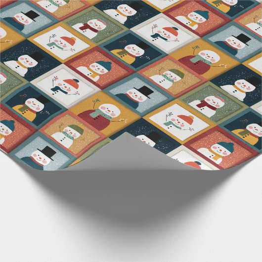 Textured Grid of Festive Snowmen Geschenkpapier (Ecke)