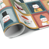 Textured Grid of Festive Snowmen Geschenkpapier (Rolleneckpunkt)