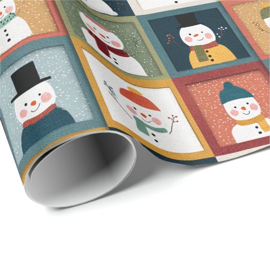 Textured Grid of Festive Snowmen Geschenkpapier (Rolleneckpunkt)