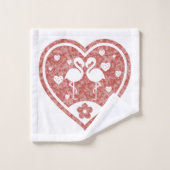 Textured Heart Flamingo Liebe Badhandtuch Set (Waschlappen)