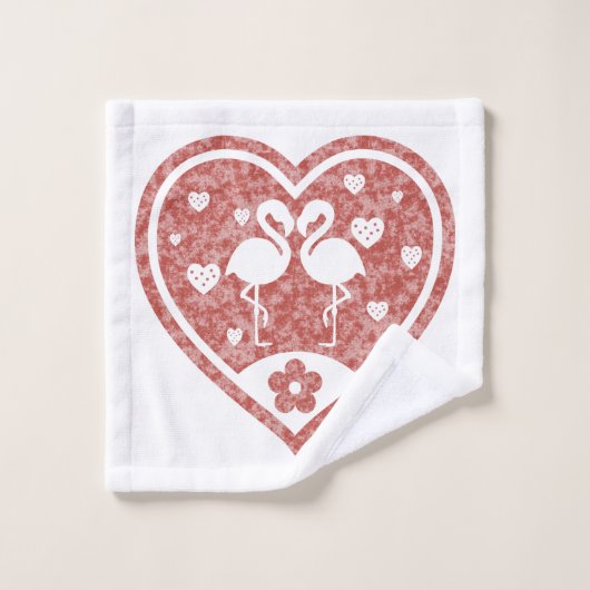 Textured Heart Flamingo Liebe Badhandtuch Set (Waschlappen)