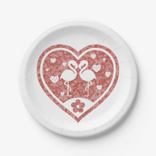 Textured Heart Flamingo Liebe Pappteller