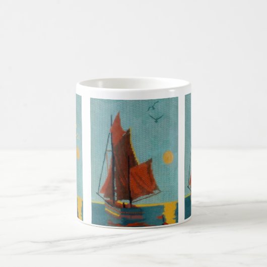 TEXTURED NEEDLEPOINT SAILBOOT FRIEDLICHE SAISKAPE  KAFFEETASSE (Mittel)