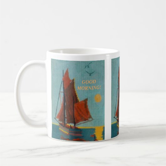 TEXTURED NEEDLEPOINT SAILBOOT FRIEDLICHE SAISKAPE KAFFEETASSE (Links)