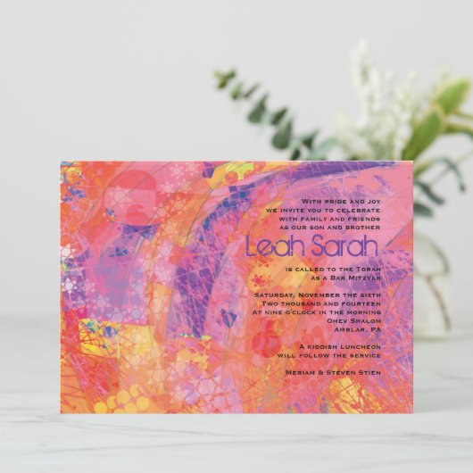 TEXTURED STARS PINK Bat Mitzvah Einladung (Stehend Vorderseite)