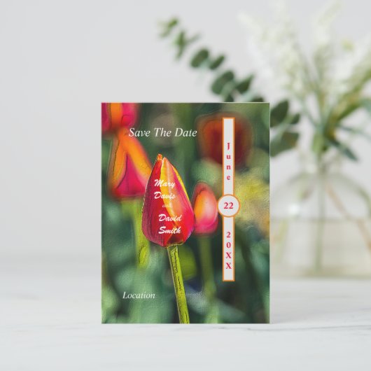 Textured Tulip Garden Save the Date Postkarte (Stehend Vorderseite)