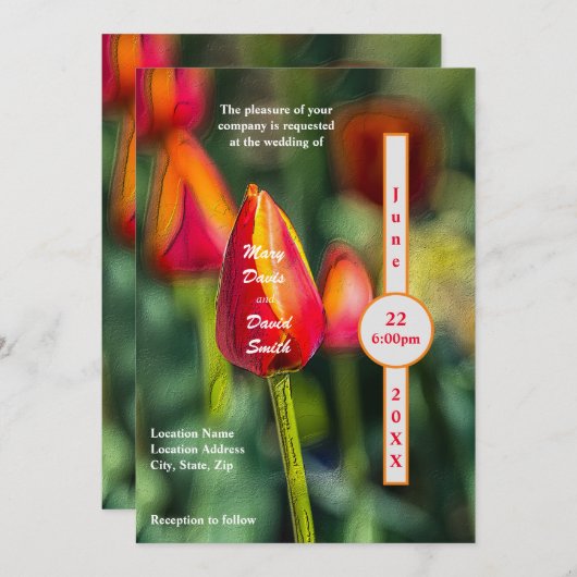 Textured Tulip Garden Wedding Einladung (Vorne/Hinten)