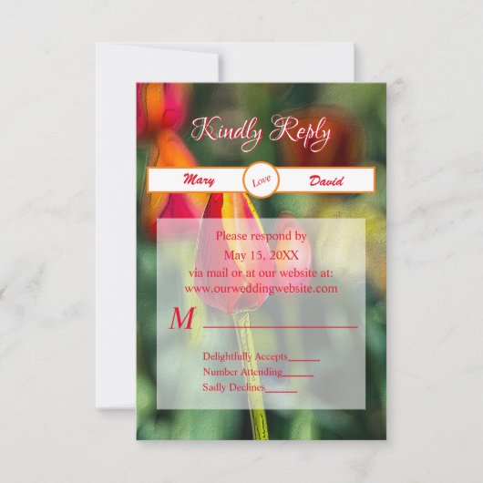 Textured Tulip Garden Wedding RSVP Karte (Vorderseite)
