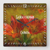 Textured Western Red Prairie Lily Icon Quadratische Wanduhr (Vorderseite)