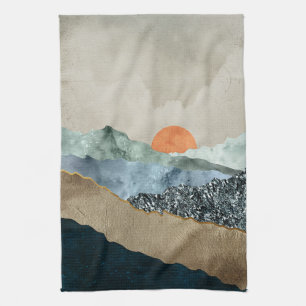 Texturierte Bergschichten mit Sonnenuntergang Geschirrtuch
