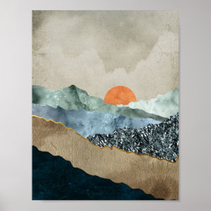 Texturierte Bergschichten mit Sonnenuntergang Poster