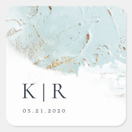 texturierte, blaue Goldfolie Elegant Wedding Quadratischer Aufkleber