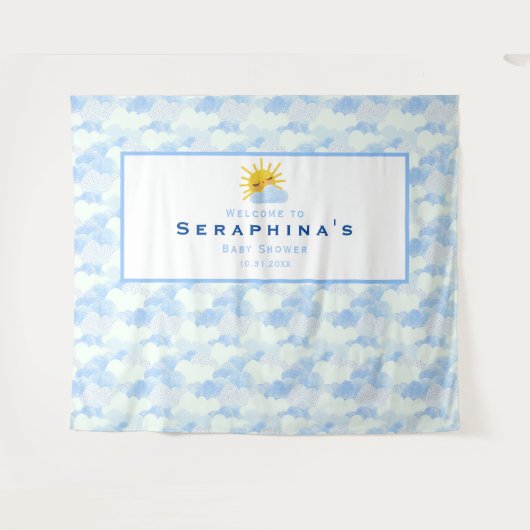 Texturierte blaue und weiße Wolken Babydusche Hint Wandteppich (Vorderseite (Horizontal))