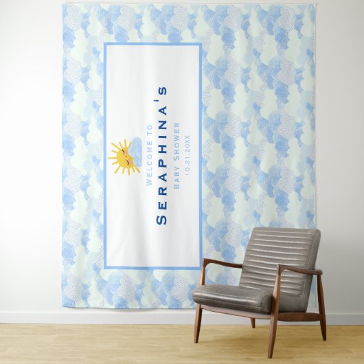 Texturierte blaue und weiße Wolken Babydusche Hint Wandteppich (Beispiel)