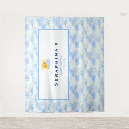 Texturierte blaue und weiße Wolken Babydusche Hint Wandteppich (Vorderseite)