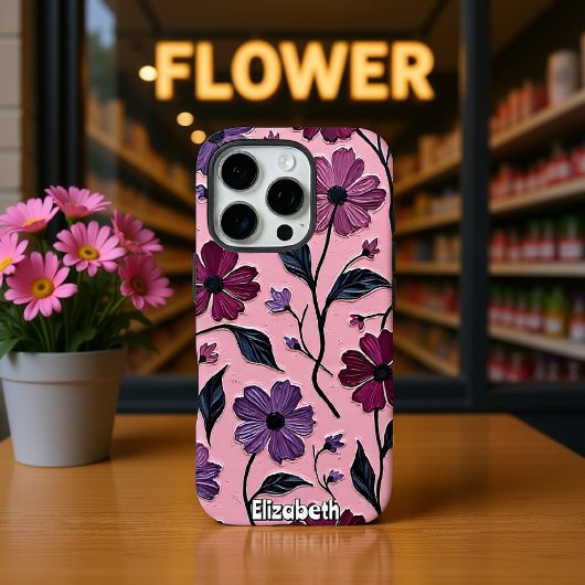 Texturierte Blumenmuster mit violetten Blumen Case-Mate iPhone Hülle