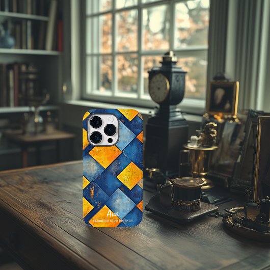 Texturierte Diamantmuster in Blau und Orange Case-Mate iPhone Hülle