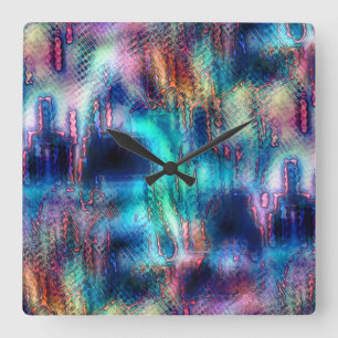 Texturierte dicke Leinen, blau bis verbrannt Quadratische Wanduhr