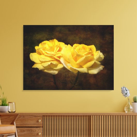 Texturierte Gelbe Rose Stretch Canvas Print Leinwanddruck (Insitu (Wohnzimmer))