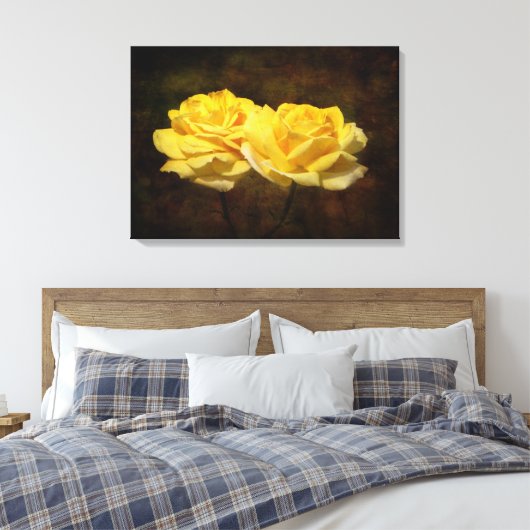 Texturierte Gelbe Rosen Canvas Print Leinwanddruck (Insitu (Schlafzimmer))