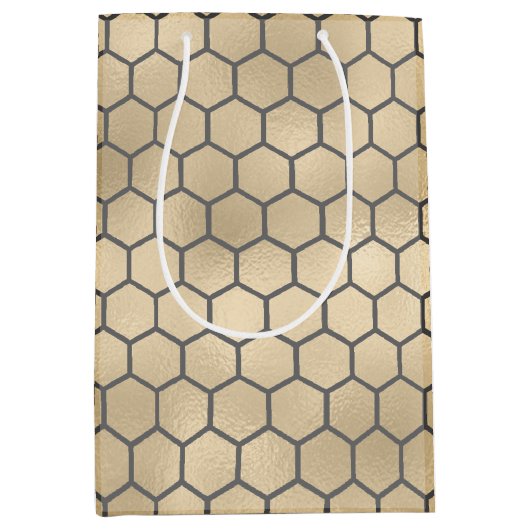 Texturierte Gold Honeycomb Hexagon Beekeeper Muste Mittlere Geschenktüte (Vorderseite)