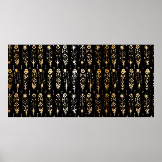 Texturierte goldene Federn im Stammesstil. nahtlos Poster (Vorne)