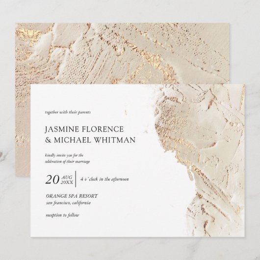 texturierte Goldfolie zum Hochzeitsempfang Einladung (Vorne/Hinten)