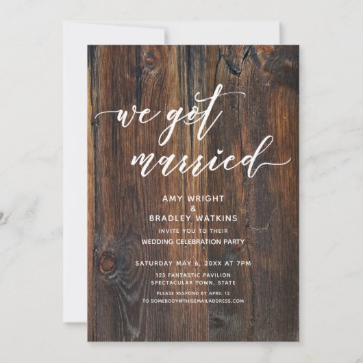 Texturierte Holzhandschriften Wir Got Verheiratet Einladung (Vorderseite)