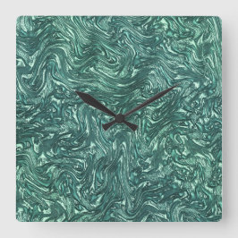 Texturierte Jade- und grünliche Zyantönen Quadratische Wanduhr